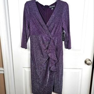 Jessica‎ Howard Purple 10 Shiny Formal NWT Faux Wrap Cinch Waist Lined Dress